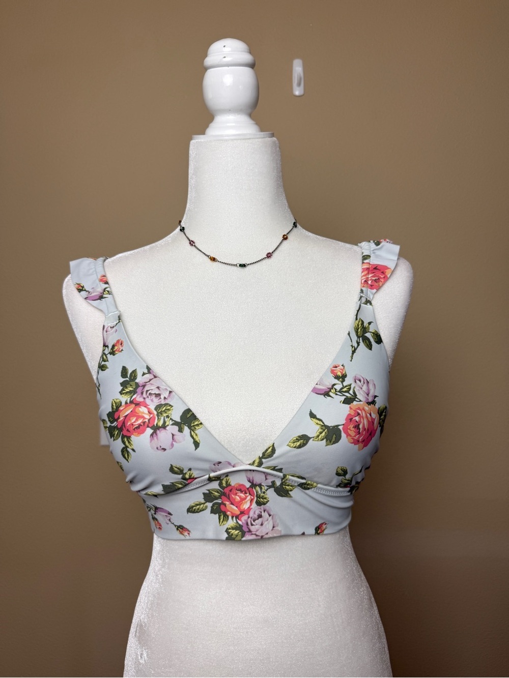 Aerie Floral Ruffle Tie Back Triangle Bikini Top Size Medium
